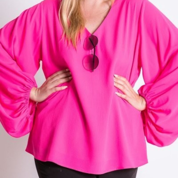 Plus Size Long Puff Sleves Draped Top CHRISTINA - Picture 1 of 6